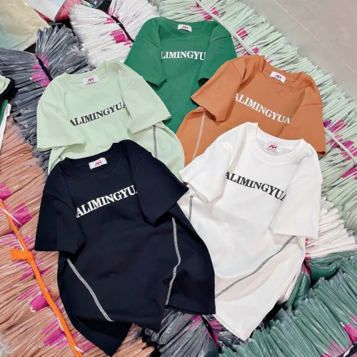Áo thun nữ màu trơn in chữ Baby Tee ôm body từ 35kg - 55kg