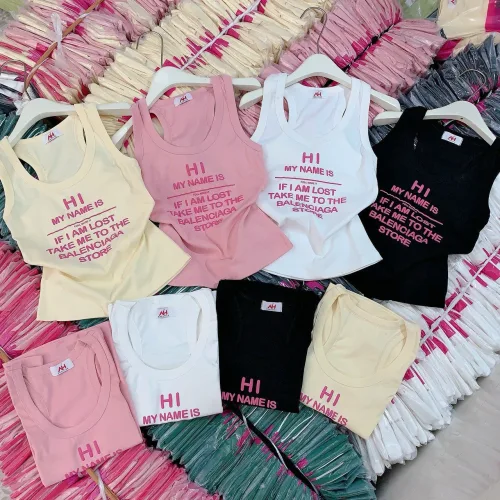 Áo thun nữ sát nách Baby Tee ôm body từ 35kg - 55kg in Chữ HI
