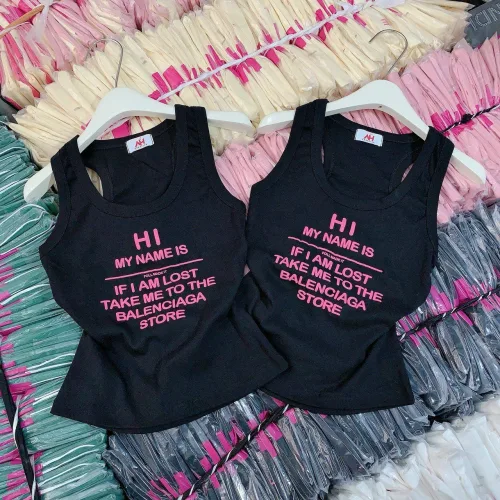Áo thun nữ sát nách Baby Tee ôm body từ 35kg - 55kg in Chữ HI