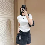 Áo thun nữ thuê logo trước ngực Baby Tee ôm body từ 35kg - 55kg