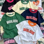 Áo Thun Nữ Trơn Cổ Tròn Baby Tee In Chữ HOLIDE Mạc AH787