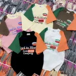 Áo Thun Nữ Trơn Cổ Tròn Baby Tee Tay Phối Hai Màu In Chữ Mạc AH787