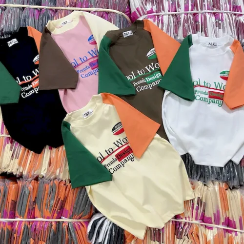 Áo Thun Nữ Trơn Cổ Tròn Baby Tee Tay Phối Hai Màu In Chữ Mạc AH787