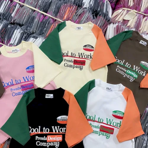 Áo Thun Nữ Trơn Cổ Tròn Baby Tee Tay Phối Hai Màu In Chữ Mạc AH787