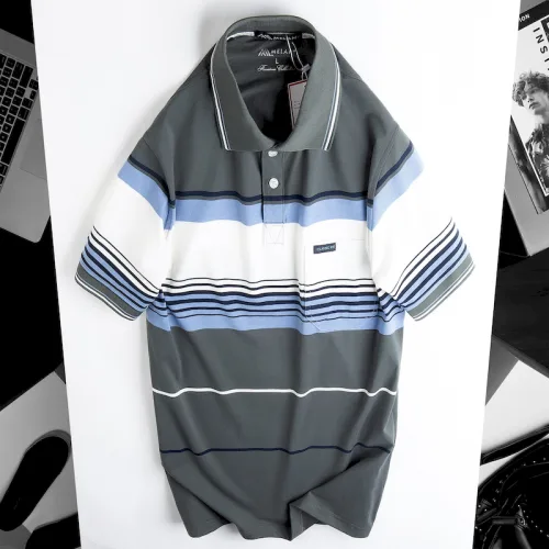 Áo Thun Sọc Nam Trung Niên Cổ Bẻ Có Túi Thun Cotton (Có size 3x)