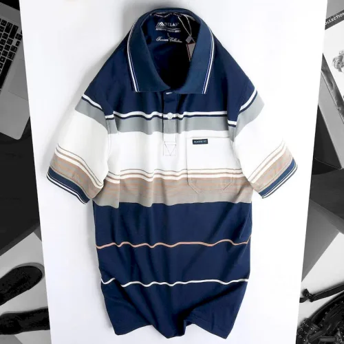 Áo Thun Sọc Nam Trung Niên Cổ Bẻ Có Túi Thun Cotton (Có size 3x)