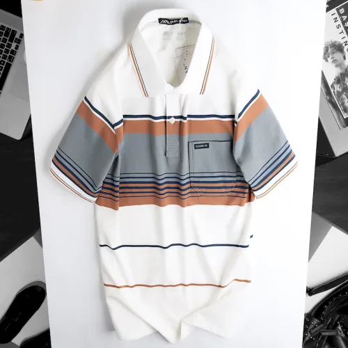 Áo Thun Sọc Nam Trung Niên Cổ Bẻ Có Túi Thun Cotton (Có size 3x)