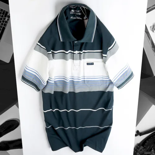 Áo Thun Sọc Nam Trung Niên Cổ Bẻ Có Túi Thun Cotton (Có size 3x)