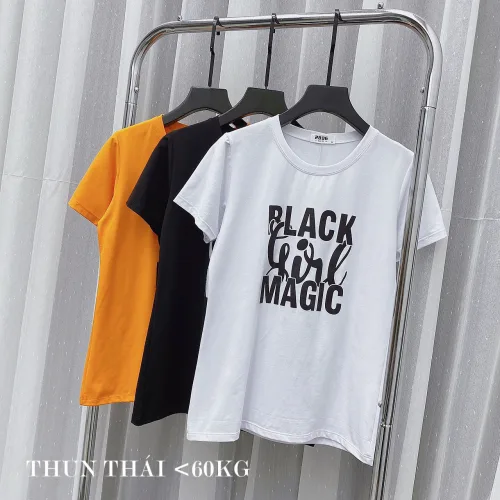 Áo thun thái nữ cổ tròn form suông in chữ Black Girl Magic