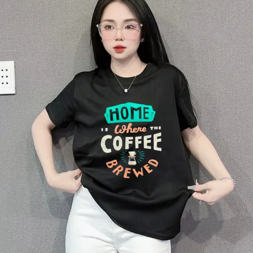 Áo Thun Thái Nữ Cổ Tròn Form Rộng In Chữ Home Where Coffee Size L(55-75kg)