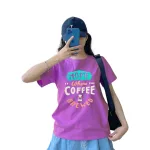 Áo Thun Thái Nữ Cổ Tròn Form Rộng In Chữ Home Where Coffee Size L(55-75kg)