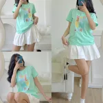 Áo thun thái nữ cổ tròn form suông in chữ nổi