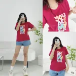 Áo thun thái nữ cổ tròn form suông in chữ nổi