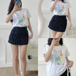 Áo thun thái nữ cổ tròn form suông in chữ nổi