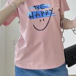 Áo Thun Thái Nữ Cổ Tròn Form suông in chữ Be Happy Nhiều Màu