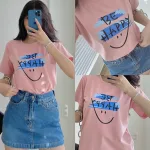 Áo Thun Thái Nữ Cổ Tròn Form suông in chữ Be Happy Nhiều Màu