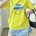 Áo Thun Thái Nữ Cổ Tròn Form suông in chữ Be Happy Nhiều Màu