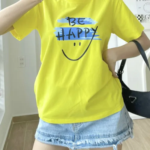 Áo Thun Thái Nữ Cổ Tròn Form suông in chữ Be Happy Nhiều Màu