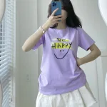 Áo Thun Thái Nữ Cổ Tròn Form suông in chữ Be Happy Nhiều Màu