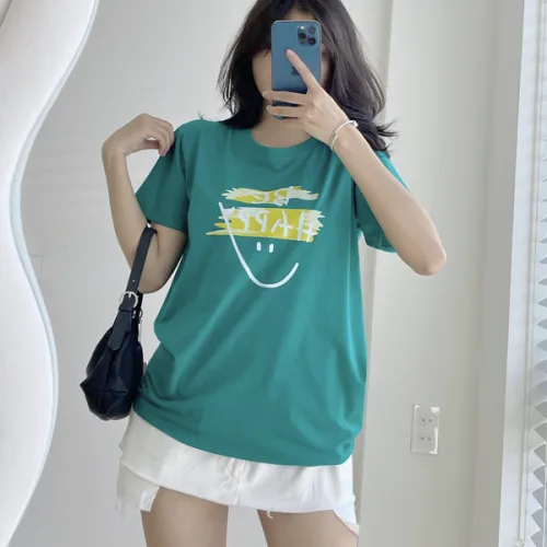 Áo Thun Thái Nữ Cổ Tròn Form suông in chữ Be Happy Nhiều Màu
