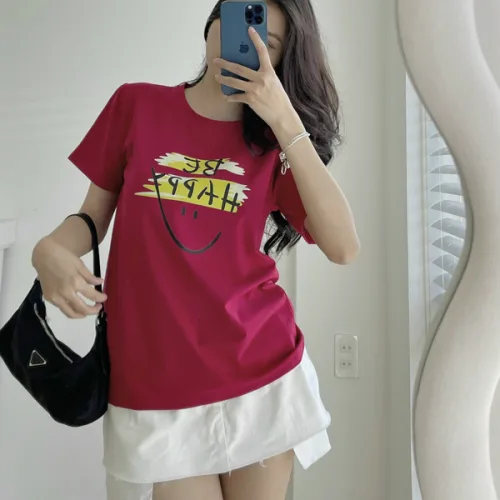 Áo Thun Thái Nữ Cổ Tròn Form suông in chữ Be Happy Nhiều Màu