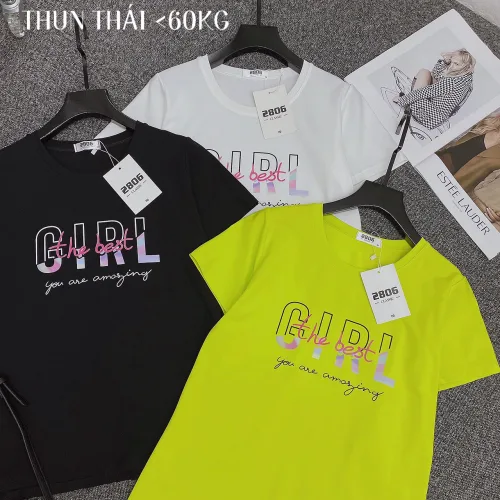 Áo thun thái nữ cổ tròn form suông in chữ Girl The Best