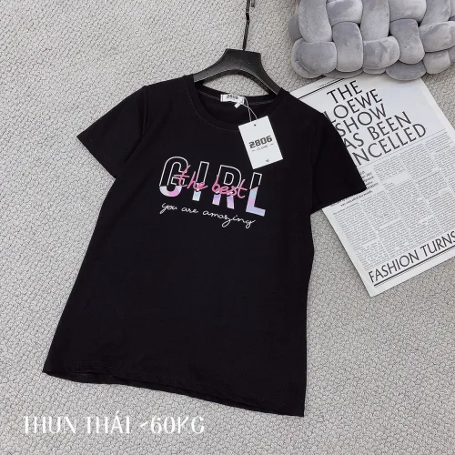 Áo thun thái nữ cổ tròn form suông in chữ Girl The Best