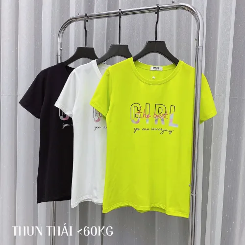Áo thun thái nữ cổ tròn form suông in chữ Girl The Best