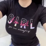Áo thun thái nữ cổ tròn form suông in chữ Girl The Best