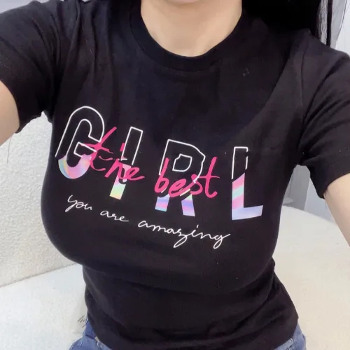 Áo thun thái nữ cổ tròn form suông in chữ Girl The Best