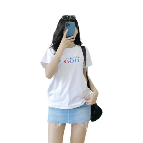 Áo thun thái nữ cổ tròn form suông in chữ GOD