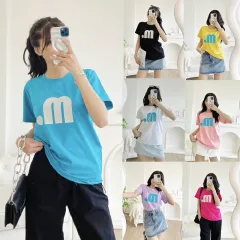 Áo thun thái nữ cổ tròn form suông in chữ M