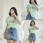 Áo thun thái nữ cổ tròn form suông in chữ Mickey