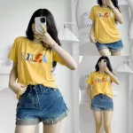 Áo thun thái nữ cổ tròn form suông in chữ Mickey