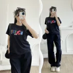 Áo thun thái nữ cổ tròn form suông in chữ Mickey