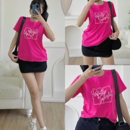Áo thun thái nữ cổ tròn form suông in chữ Perfectly