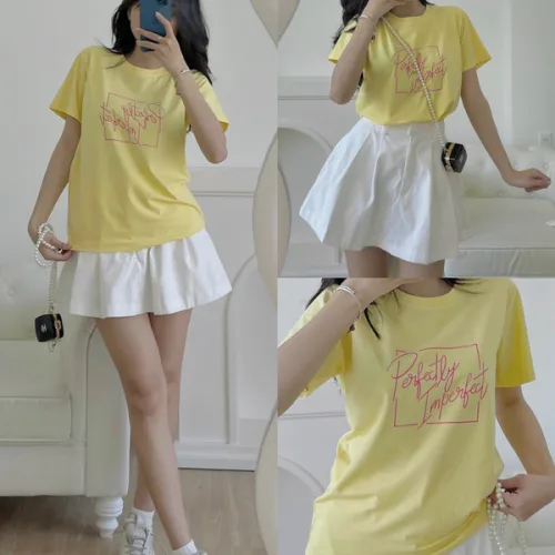 Áo thun thái nữ cổ tròn form suông in chữ Perfectly