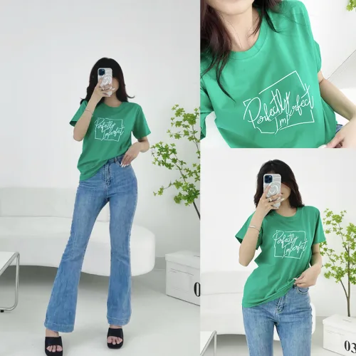 Áo thun thái nữ cổ tròn form suông in chữ Perfectly