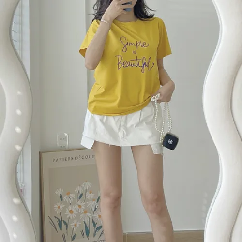 Áo Thun Thái Nữ Cổ Tròn Form suông in chữ Simple Beautyful Nhiều Màu