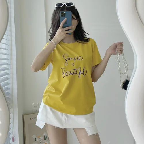 Áo Thun Thái Nữ Cổ Tròn Form suông in chữ Simple Beautyful Nhiều Màu