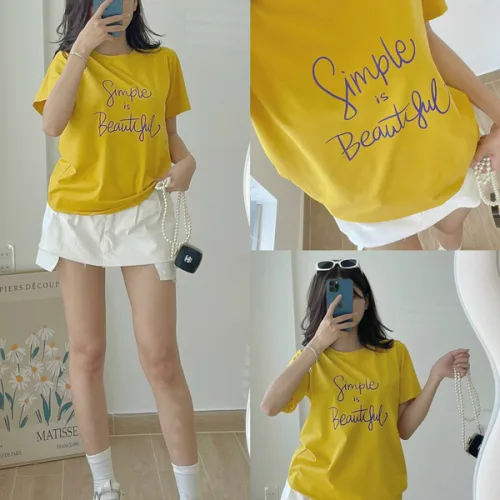 Áo Thun Thái Nữ Cổ Tròn Form suông in chữ Simple Beautyful Nhiều Màu