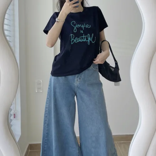Áo Thun Thái Nữ Cổ Tròn Form suông in chữ Simple Beautyful Nhiều Màu