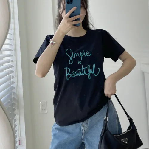 Áo Thun Thái Nữ Cổ Tròn Form suông in chữ Simple Beautyful Nhiều Màu