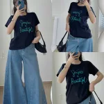 Áo Thun Thái Nữ Cổ Tròn Form suông in chữ Simple Beautyful Nhiều Màu