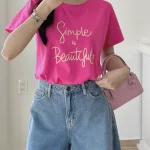 Áo Thun Thái Nữ Cổ Tròn Form suông in chữ Simple Beautyful Nhiều Màu