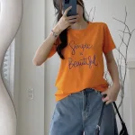 Áo Thun Thái Nữ Cổ Tròn Form suông in chữ Simple Beautyful Nhiều Màu