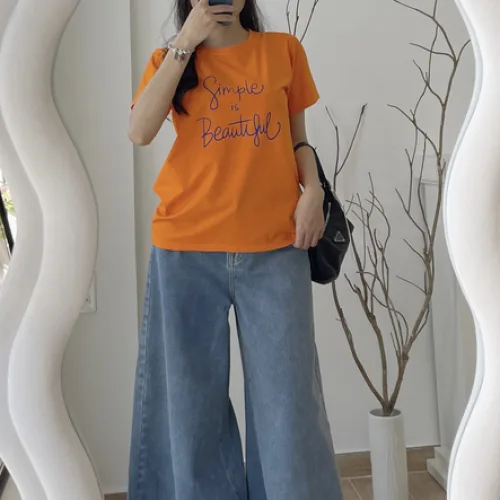 Áo Thun Thái Nữ Cổ Tròn Form suông in chữ Simple Beautyful Nhiều Màu