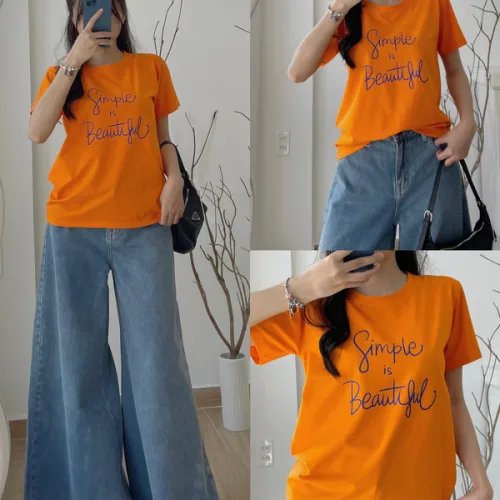 Áo Thun Thái Nữ Cổ Tròn Form suông in chữ Simple Beautyful Nhiều Màu