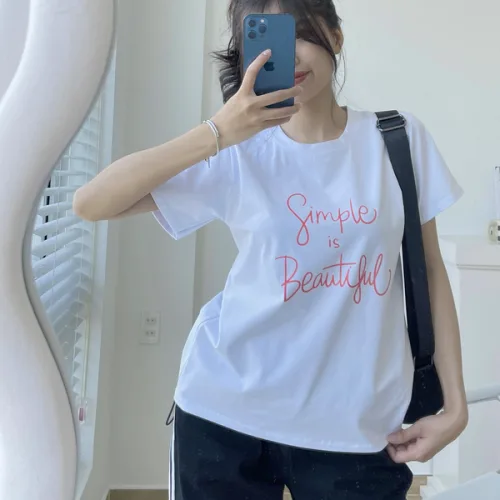 Áo Thun Thái Nữ Cổ Tròn Form suông in chữ Simple Beautyful Nhiều Màu