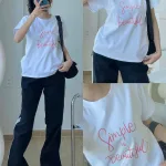 Áo Thun Thái Nữ Cổ Tròn Form suông in chữ Simple Beautyful Nhiều Màu